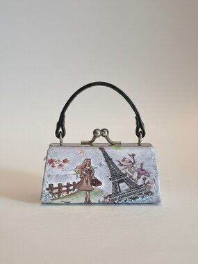 Mini Coin Purse with Girl at the Eiffel Tower in Paris - Snap Closure & Handle -